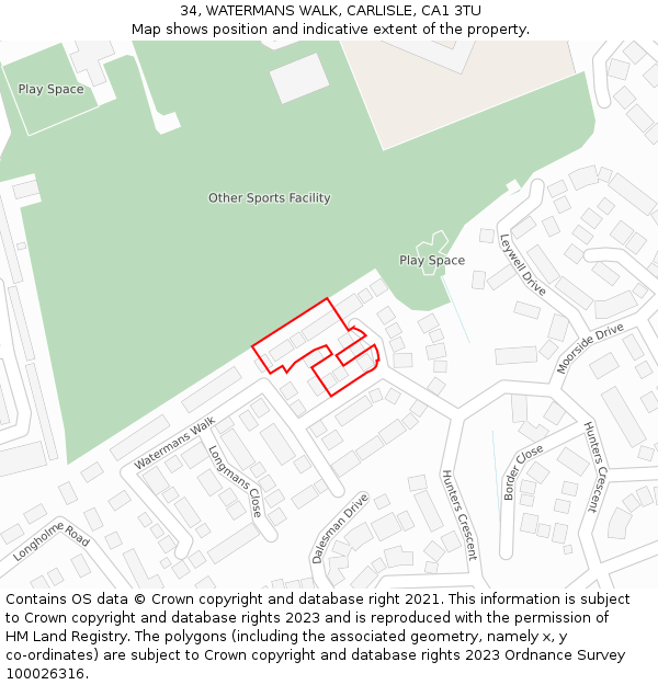 34, WATERMANS WALK, CARLISLE, CA1 3TU: Location map and indicative extent of plot