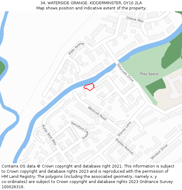 34, WATERSIDE GRANGE, KIDDERMINSTER, DY10 2LA: Location map and indicative extent of plot