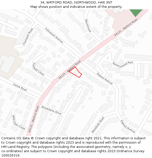 34, WATFORD ROAD, NORTHWOOD, HA6 3NT: Location map and indicative extent of plot