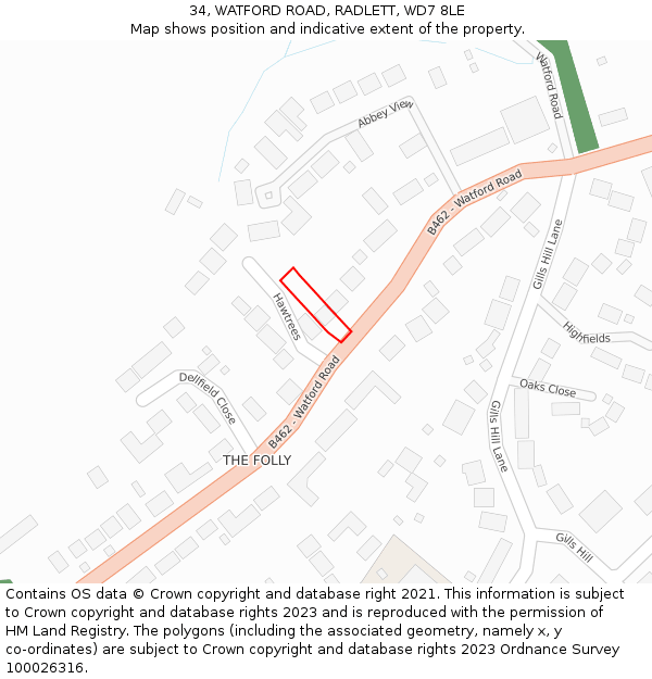 34, WATFORD ROAD, RADLETT, WD7 8LE: Location map and indicative extent of plot