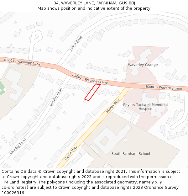 34, WAVERLEY LANE, FARNHAM, GU9 8BJ: Location map and indicative extent of plot