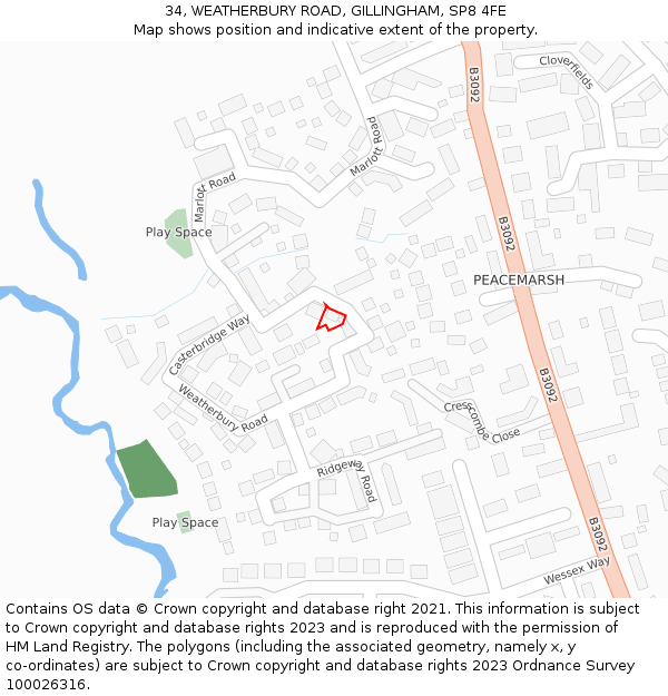 34, WEATHERBURY ROAD, GILLINGHAM, SP8 4FE: Location map and indicative extent of plot
