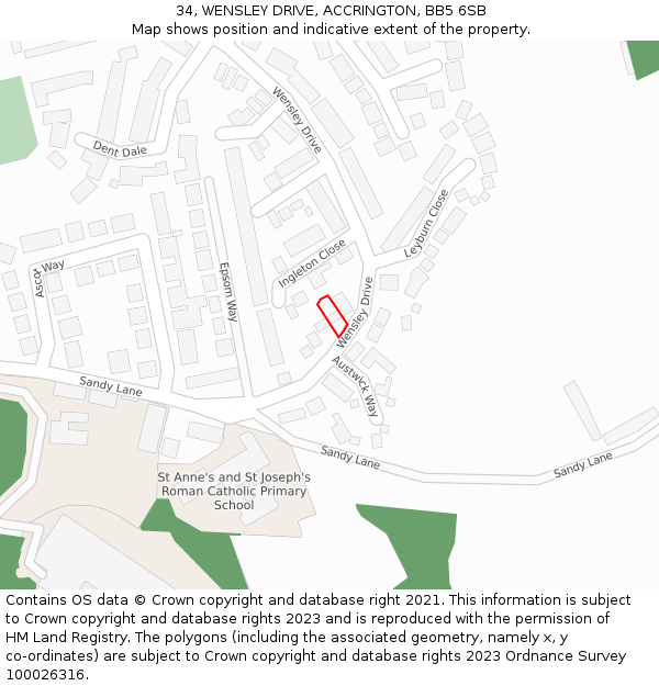 34, WENSLEY DRIVE, ACCRINGTON, BB5 6SB: Location map and indicative extent of plot