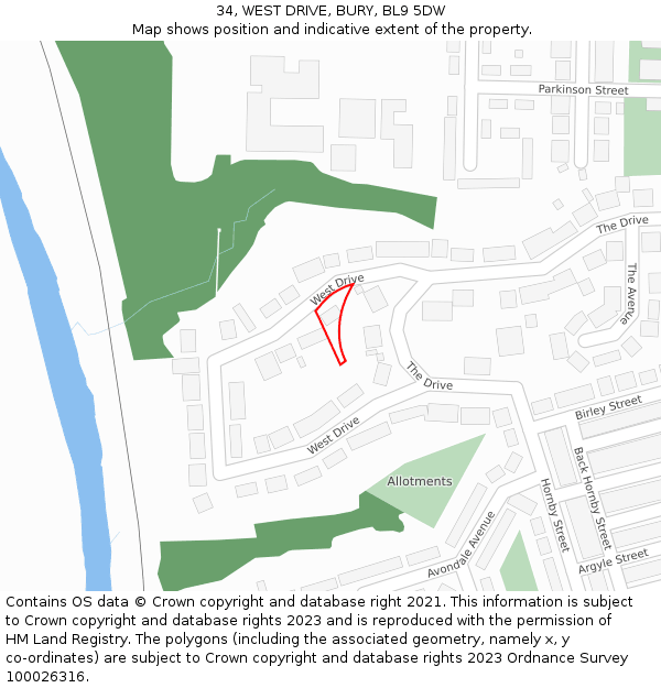 34, WEST DRIVE, BURY, BL9 5DW: Location map and indicative extent of plot