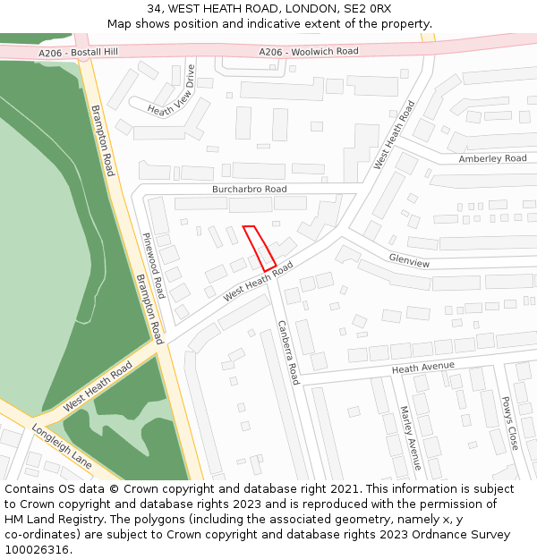 34, WEST HEATH ROAD, LONDON, SE2 0RX: Location map and indicative extent of plot