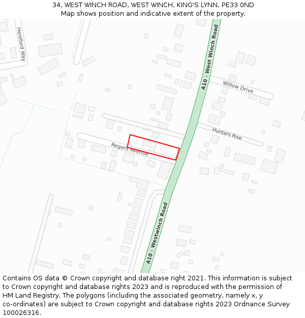 34, WEST WINCH ROAD, WEST WINCH, KING'S LYNN, PE33 0ND: Location map and indicative extent of plot