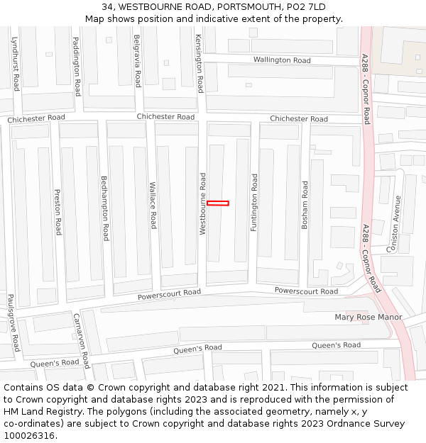 34, WESTBOURNE ROAD, PORTSMOUTH, PO2 7LD: Location map and indicative extent of plot