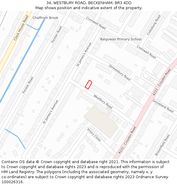 34, WESTBURY ROAD, BECKENHAM, BR3 4DD: Location map and indicative extent of plot