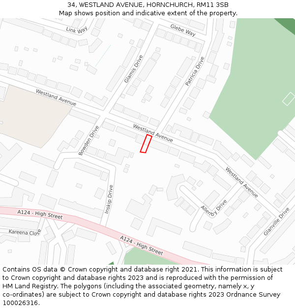 34, WESTLAND AVENUE, HORNCHURCH, RM11 3SB: Location map and indicative extent of plot