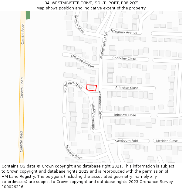 34, WESTMINSTER DRIVE, SOUTHPORT, PR8 2QZ: Location map and indicative extent of plot