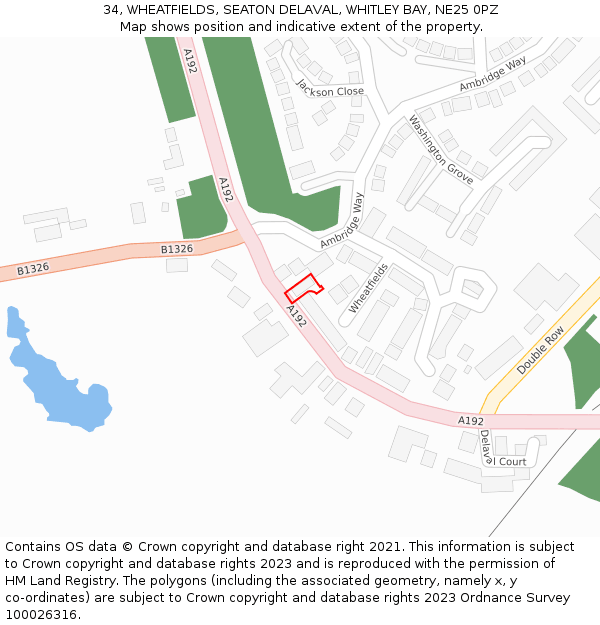 34, WHEATFIELDS, SEATON DELAVAL, WHITLEY BAY, NE25 0PZ: Location map and indicative extent of plot
