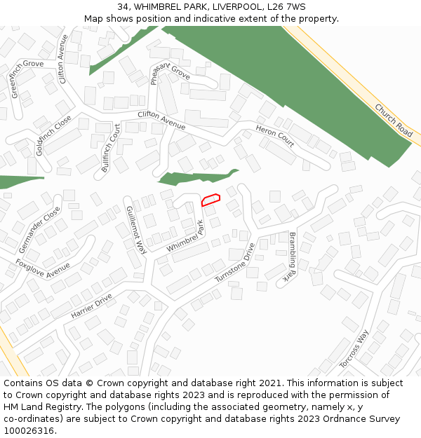 34, WHIMBREL PARK, LIVERPOOL, L26 7WS: Location map and indicative extent of plot