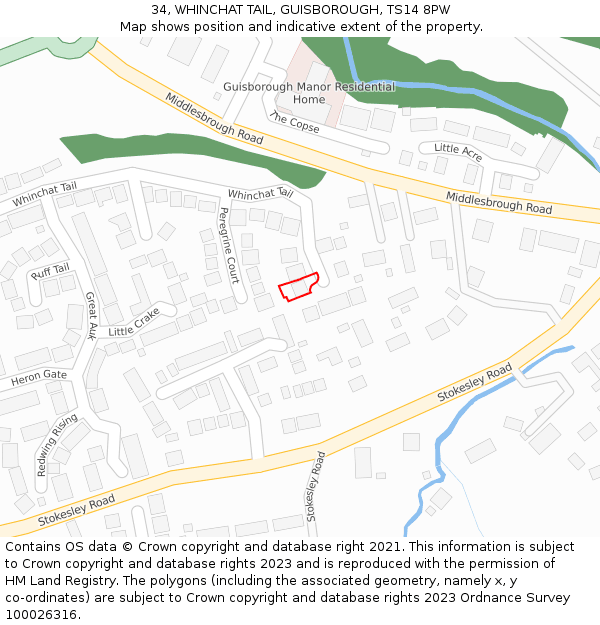 34, WHINCHAT TAIL, GUISBOROUGH, TS14 8PW: Location map and indicative extent of plot