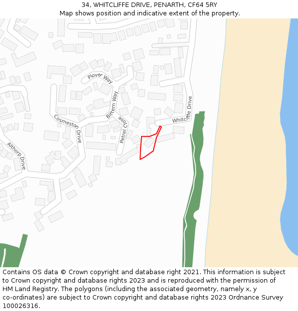 34, WHITCLIFFE DRIVE, PENARTH, CF64 5RY: Location map and indicative extent of plot
