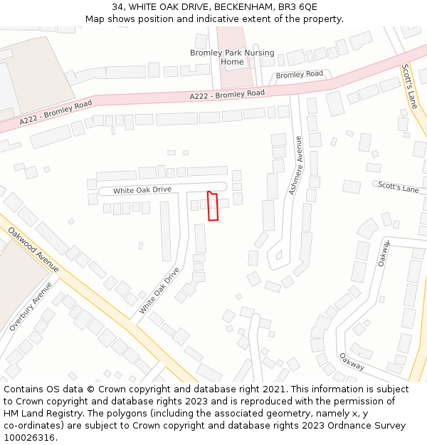 34, WHITE OAK DRIVE, BECKENHAM, BR3 6QE: Location map and indicative extent of plot