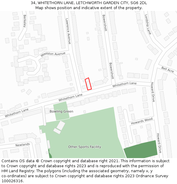 34, WHITETHORN LANE, LETCHWORTH GARDEN CITY, SG6 2DL: Location map and indicative extent of plot