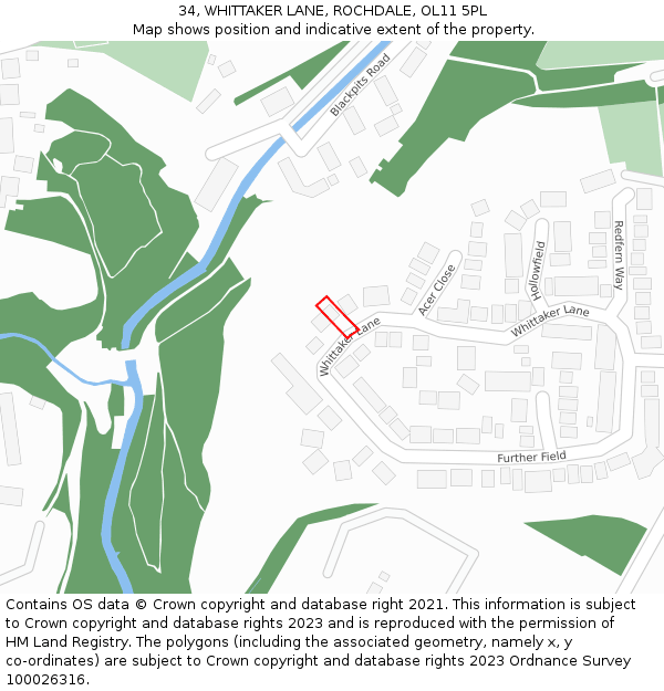 34, WHITTAKER LANE, ROCHDALE, OL11 5PL: Location map and indicative extent of plot