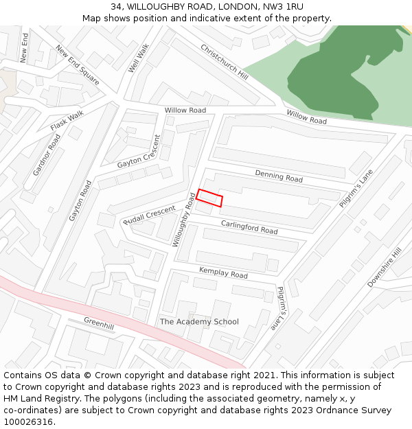 34, WILLOUGHBY ROAD, LONDON, NW3 1RU: Location map and indicative extent of plot