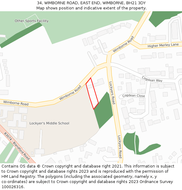 34, WIMBORNE ROAD, EAST END, WIMBORNE, BH21 3DY: Location map and indicative extent of plot
