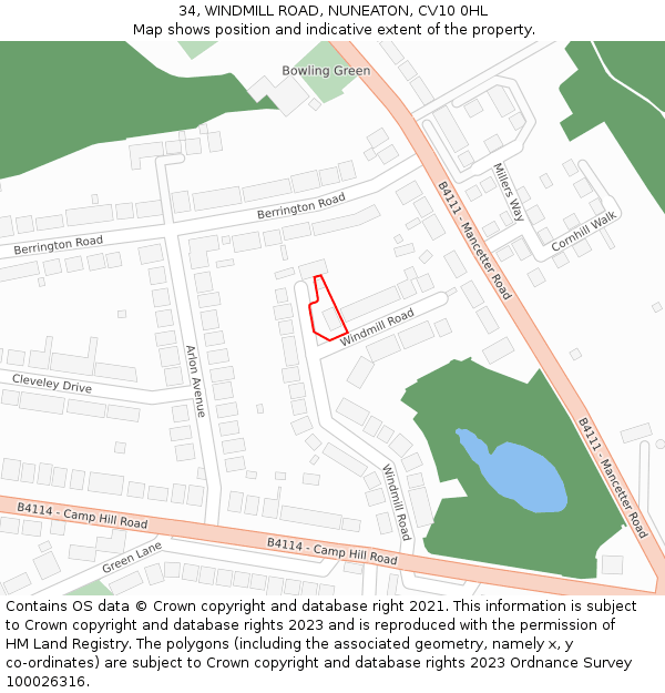 34, WINDMILL ROAD, NUNEATON, CV10 0HL: Location map and indicative extent of plot