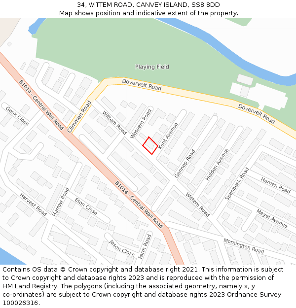 34, WITTEM ROAD, CANVEY ISLAND, SS8 8DD: Location map and indicative extent of plot