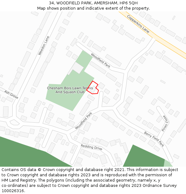 34, WOODFIELD PARK, AMERSHAM, HP6 5QH: Location map and indicative extent of plot