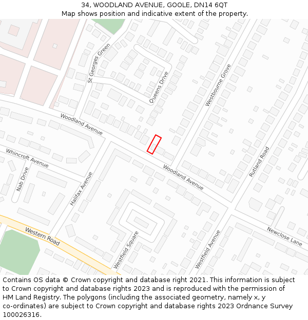 34, WOODLAND AVENUE, GOOLE, DN14 6QT: Location map and indicative extent of plot