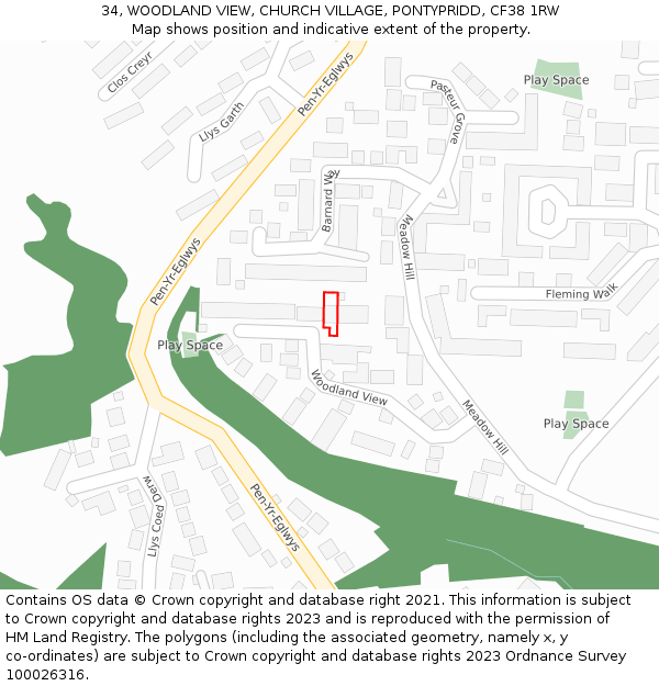 34, WOODLAND VIEW, CHURCH VILLAGE, PONTYPRIDD, CF38 1RW: Location map and indicative extent of plot