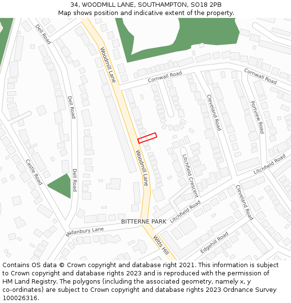 34, WOODMILL LANE, SOUTHAMPTON, SO18 2PB: Location map and indicative extent of plot