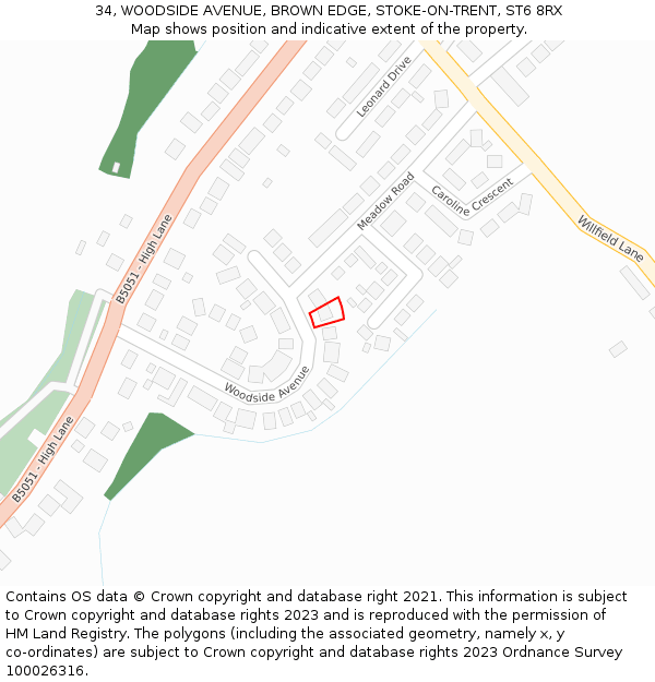 34, WOODSIDE AVENUE, BROWN EDGE, STOKE-ON-TRENT, ST6 8RX: Location map and indicative extent of plot