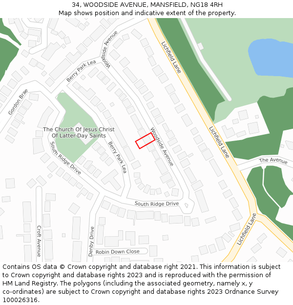 34, WOODSIDE AVENUE, MANSFIELD, NG18 4RH: Location map and indicative extent of plot