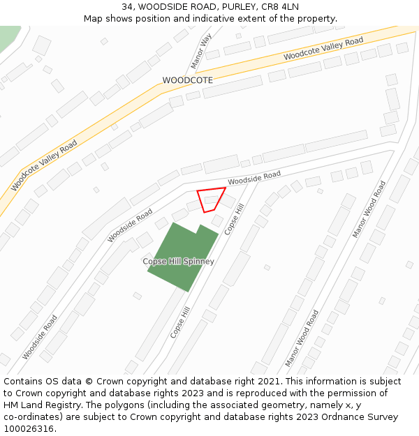 34, WOODSIDE ROAD, PURLEY, CR8 4LN: Location map and indicative extent of plot