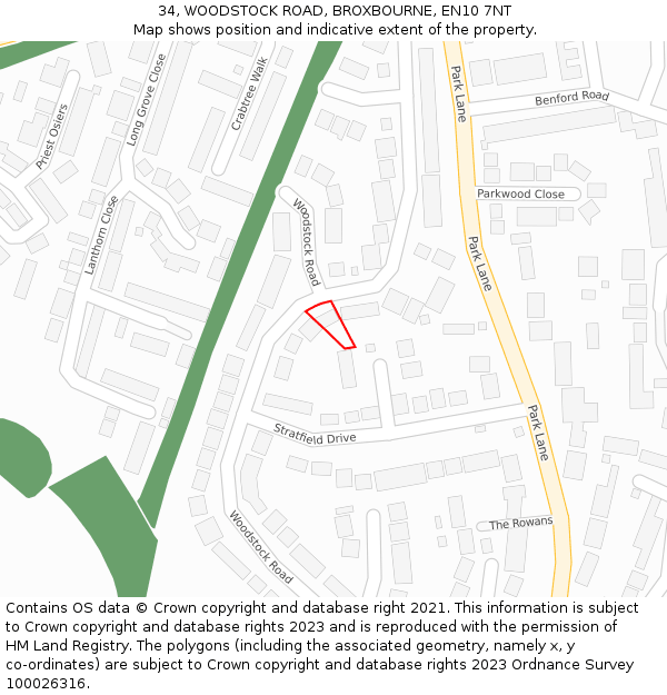 34, WOODSTOCK ROAD, BROXBOURNE, EN10 7NT: Location map and indicative extent of plot