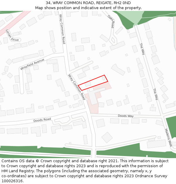 34, WRAY COMMON ROAD, REIGATE, RH2 0ND: Location map and indicative extent of plot