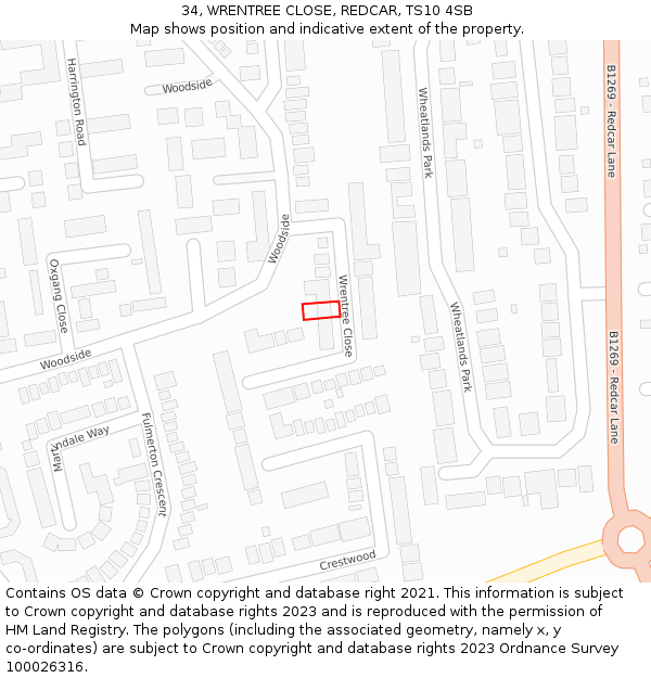 34, WRENTREE CLOSE, REDCAR, TS10 4SB: Location map and indicative extent of plot