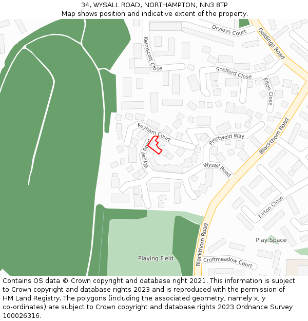 34, WYSALL ROAD, NORTHAMPTON, NN3 8TP: Location map and indicative extent of plot