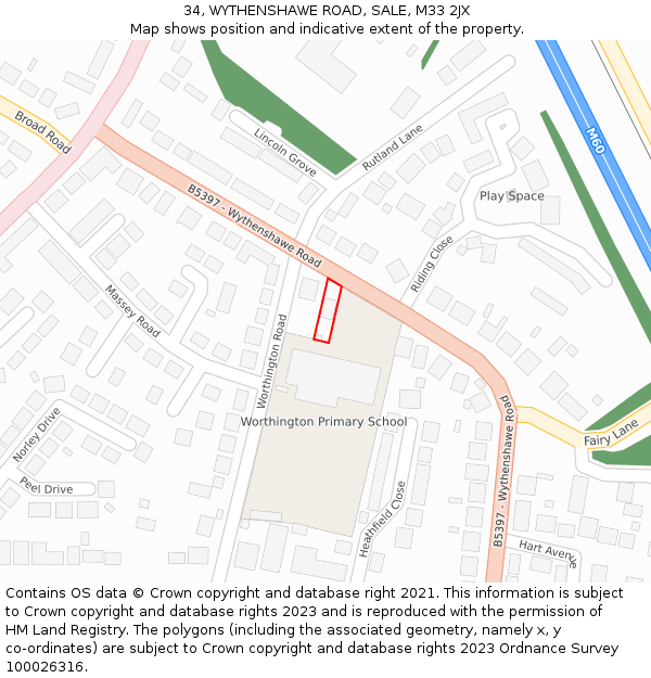 34, WYTHENSHAWE ROAD, SALE, M33 2JX: Location map and indicative extent of plot