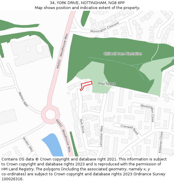 34, YORK DRIVE, NOTTINGHAM, NG8 6PP: Location map and indicative extent of plot