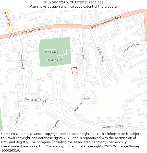 34, YORK ROAD, CHATTERIS, PE16 6EB: Location map and indicative extent of plot