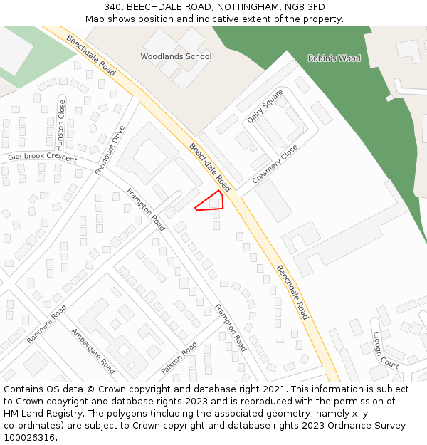 340, BEECHDALE ROAD, NOTTINGHAM, NG8 3FD: Location map and indicative extent of plot