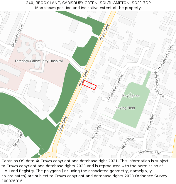 340, BROOK LANE, SARISBURY GREEN, SOUTHAMPTON, SO31 7DP: Location map and indicative extent of plot