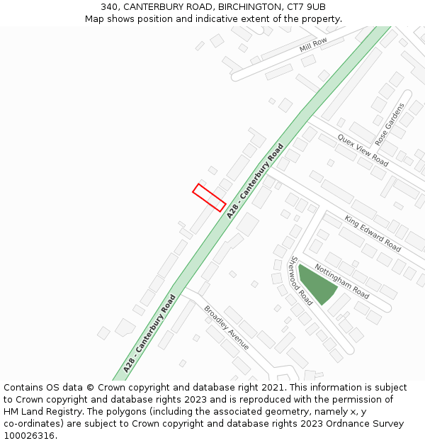 340, CANTERBURY ROAD, BIRCHINGTON, CT7 9UB: Location map and indicative extent of plot