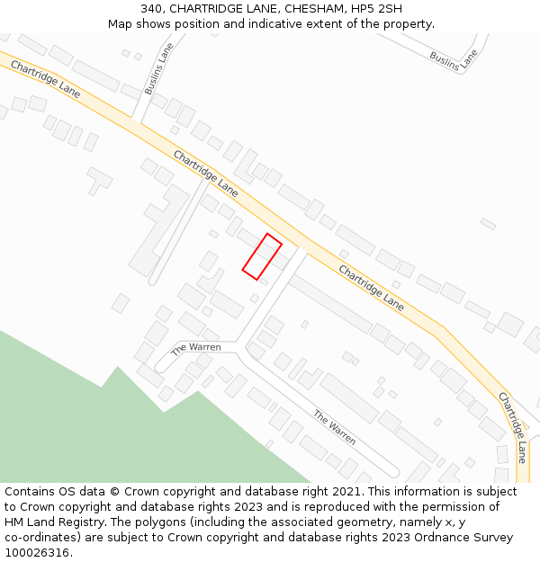340, CHARTRIDGE LANE, CHESHAM, HP5 2SH: Location map and indicative extent of plot