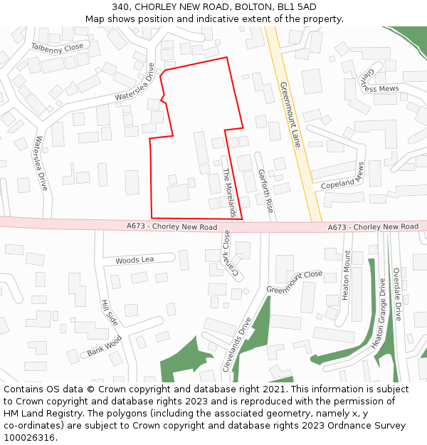 340, CHORLEY NEW ROAD, BOLTON, BL1 5AD: Location map and indicative extent of plot