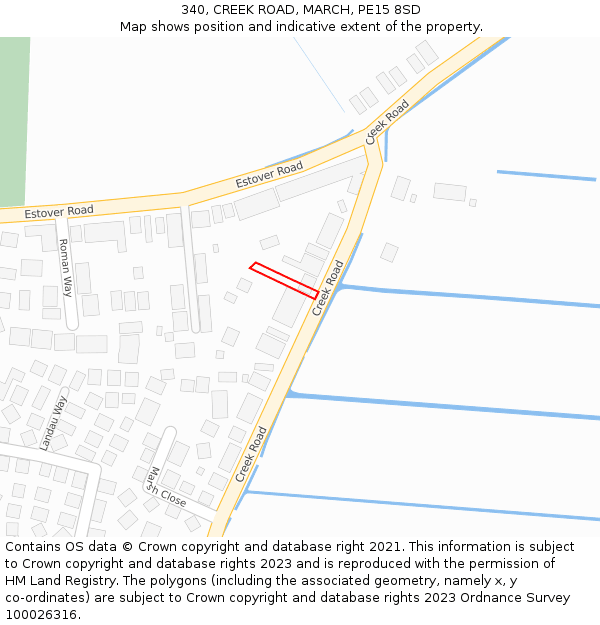 340, CREEK ROAD, MARCH, PE15 8SD: Location map and indicative extent of plot