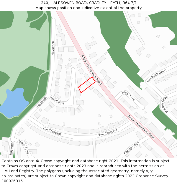 340, HALESOWEN ROAD, CRADLEY HEATH, B64 7JT: Location map and indicative extent of plot