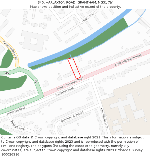 340, HARLAXTON ROAD, GRANTHAM, NG31 7JY: Location map and indicative extent of plot