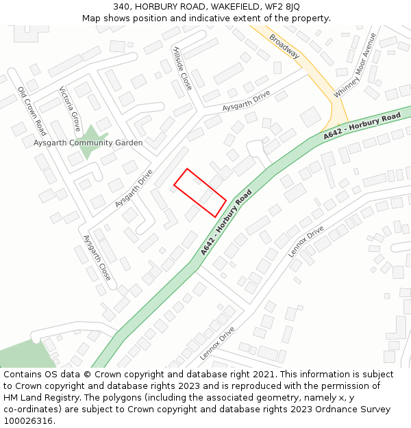 340, HORBURY ROAD, WAKEFIELD, WF2 8JQ: Location map and indicative extent of plot