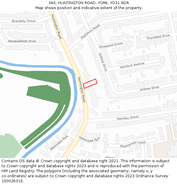 340, HUNTINGTON ROAD, YORK, YO31 9DA: Location map and indicative extent of plot