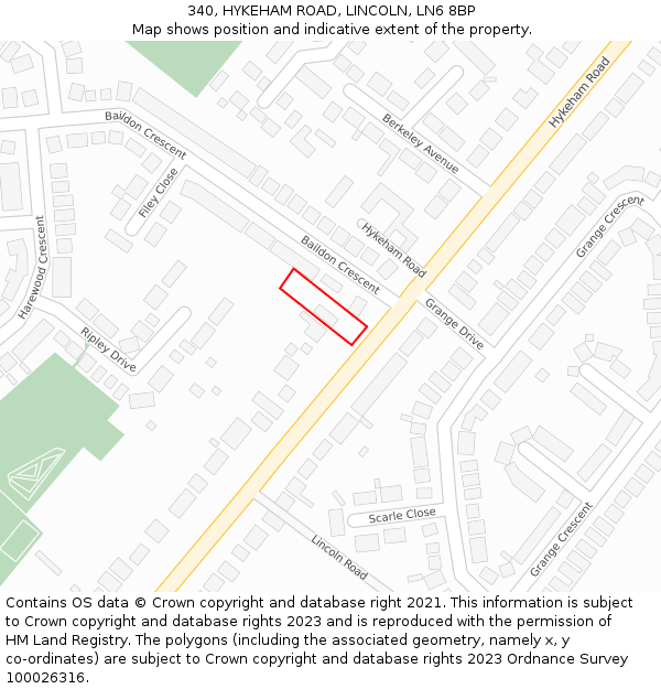 340, HYKEHAM ROAD, LINCOLN, LN6 8BP: Location map and indicative extent of plot